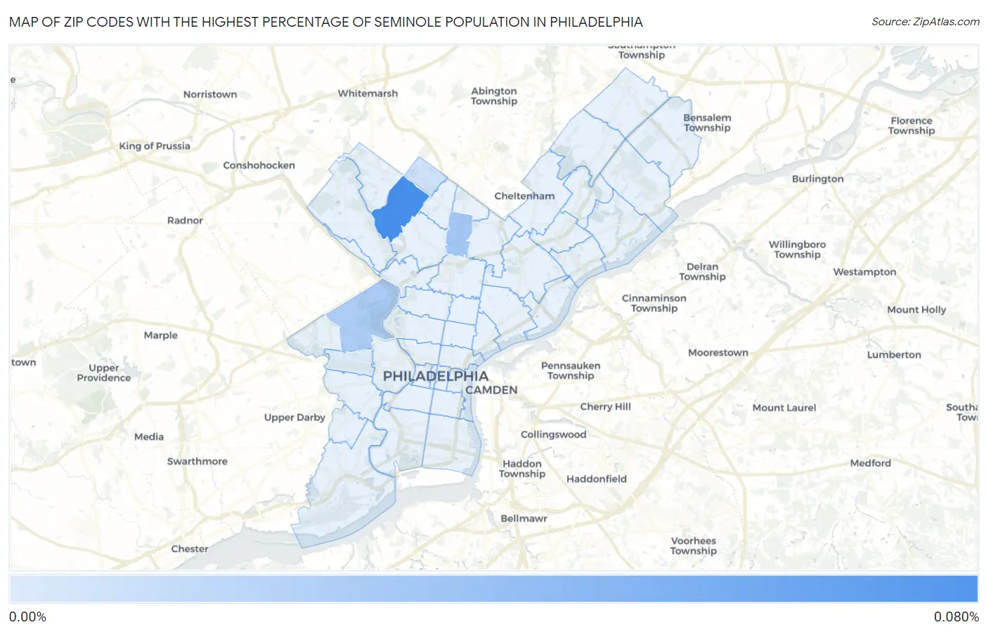 Zip Codes with the Highest Percentage of Seminole Population in Philadelphia Map