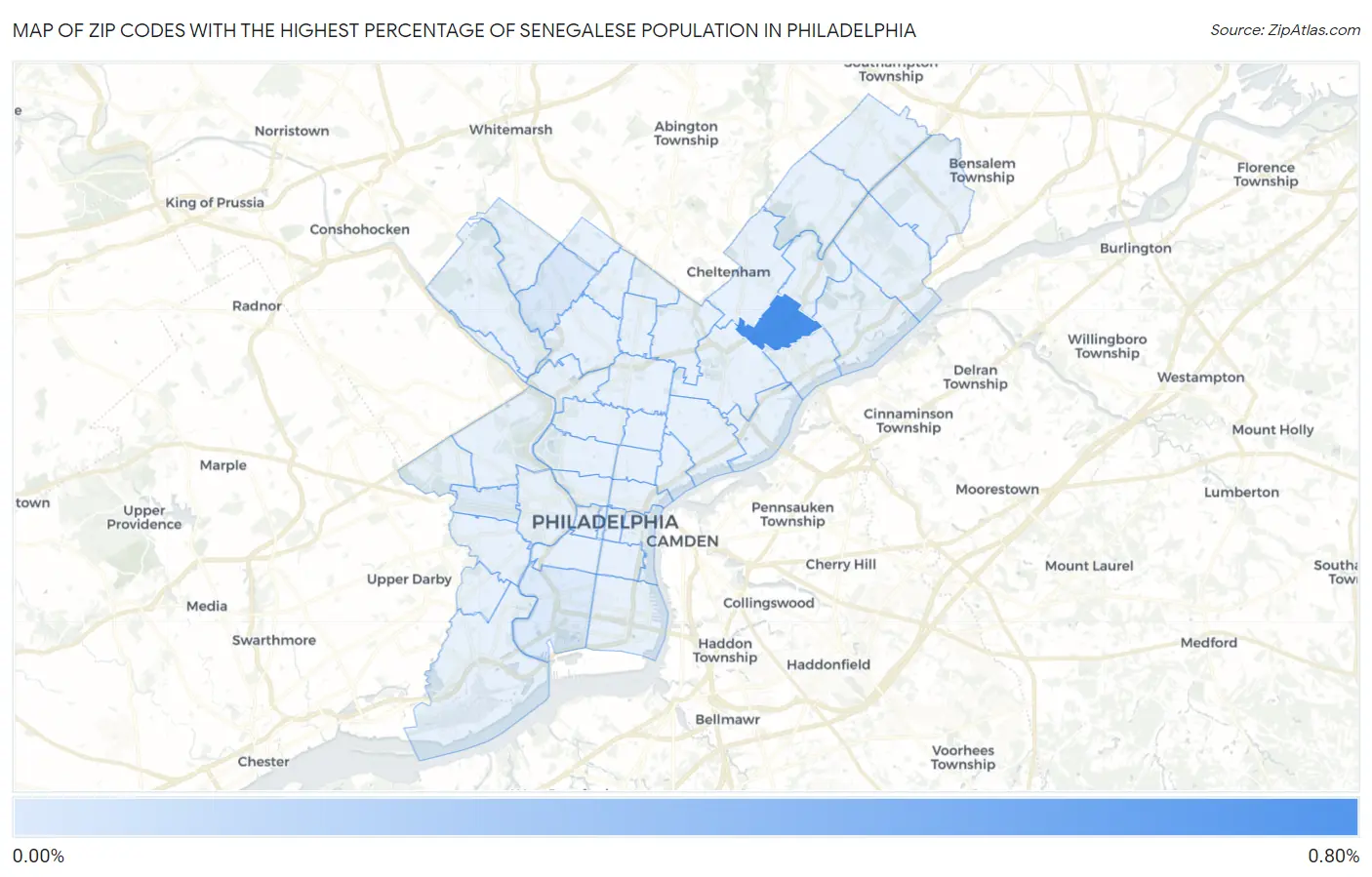 Zip Codes with the Highest Percentage of Senegalese Population in Philadelphia Map