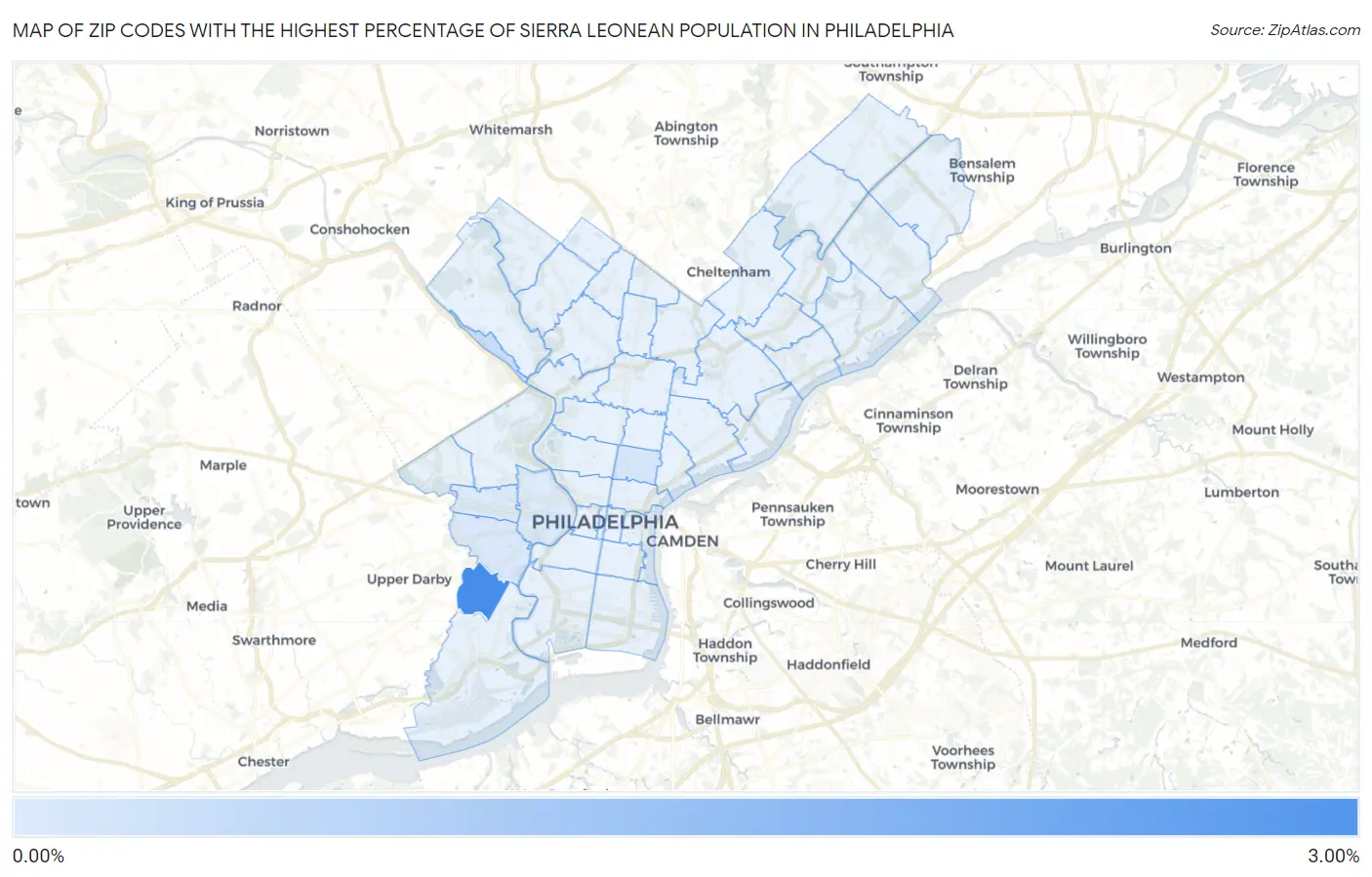 Zip Codes with the Highest Percentage of Sierra Leonean Population in Philadelphia Map