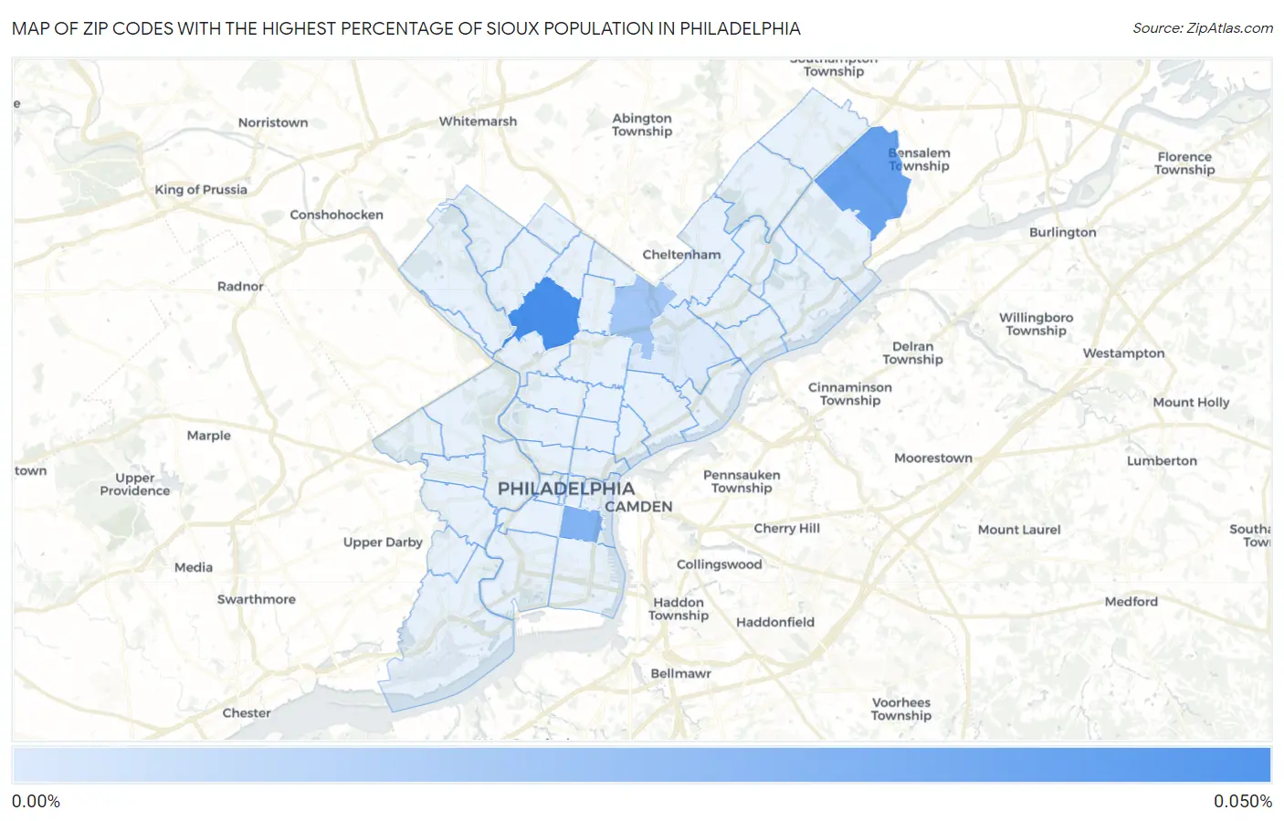 Zip Codes with the Highest Percentage of Sioux Population in Philadelphia Map
