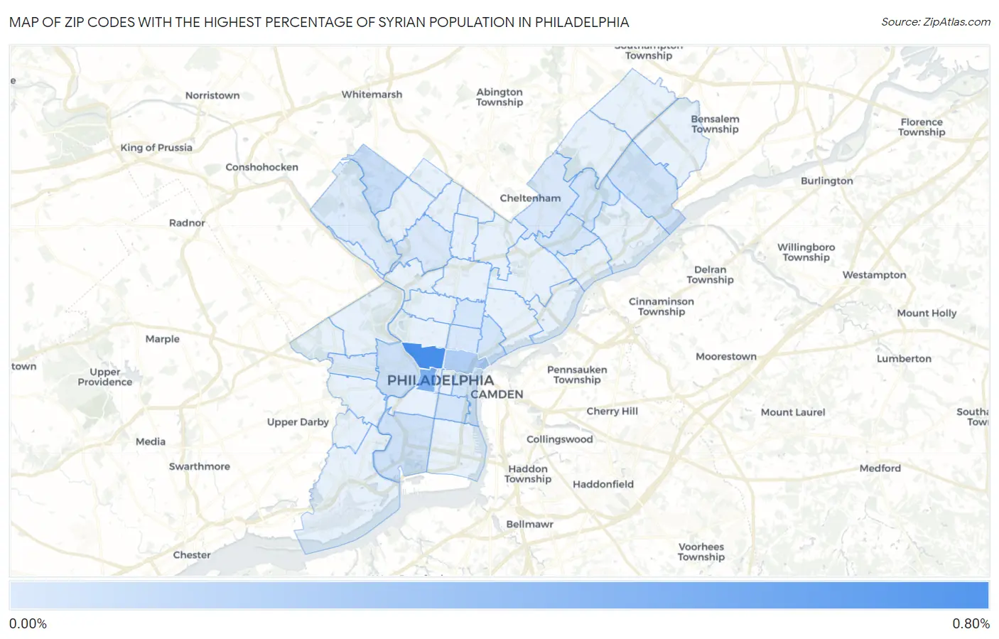 Zip Codes with the Highest Percentage of Syrian Population in Philadelphia Map
