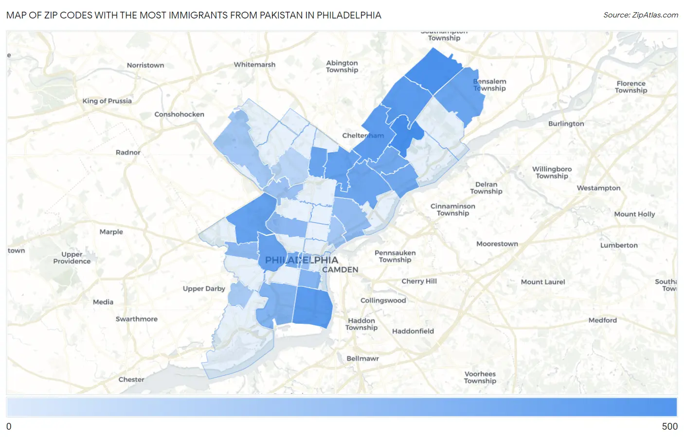 Zip Codes with the Most Immigrants from Pakistan in Philadelphia Map