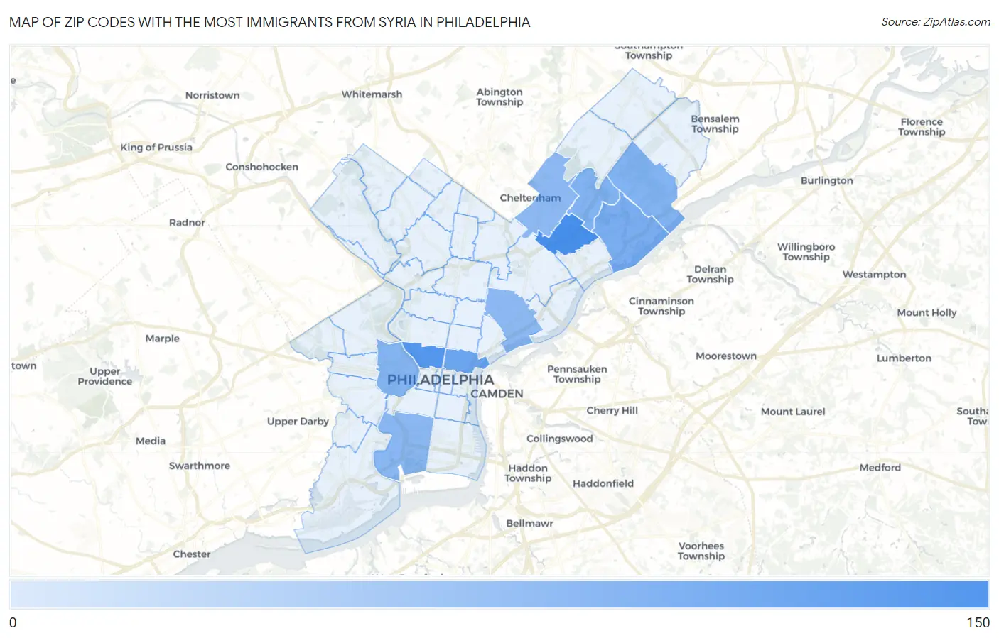 Zip Codes with the Most Immigrants from Syria in Philadelphia Map