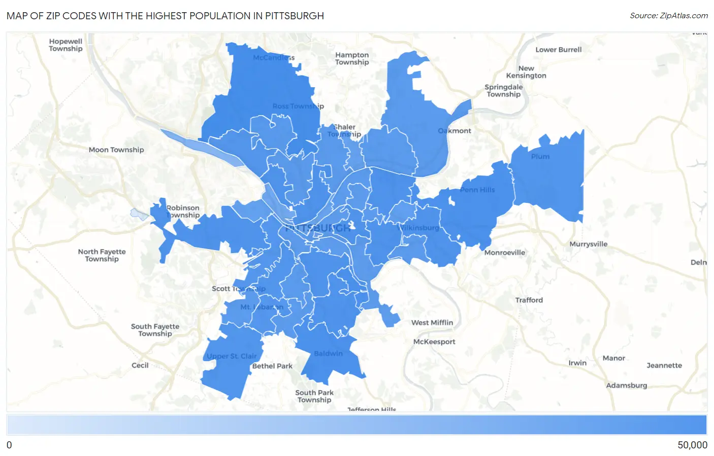 Zip Codes with the Highest Population in Pittsburgh Map
