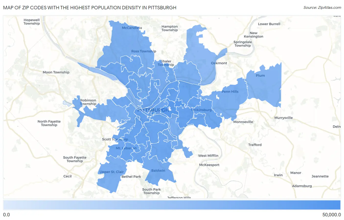 Zip Codes with the Highest Population Density in Pittsburgh Map