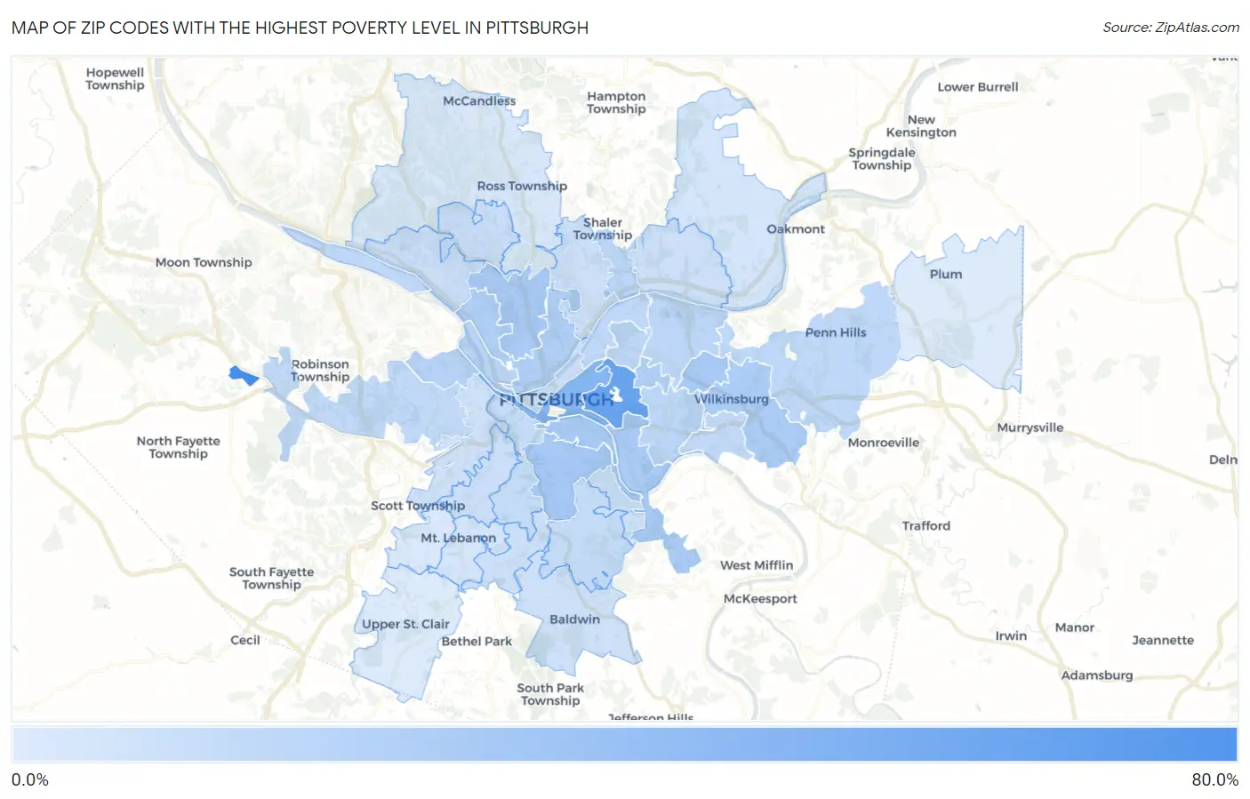 Zip Codes with the Highest Poverty Level in Pittsburgh Map
