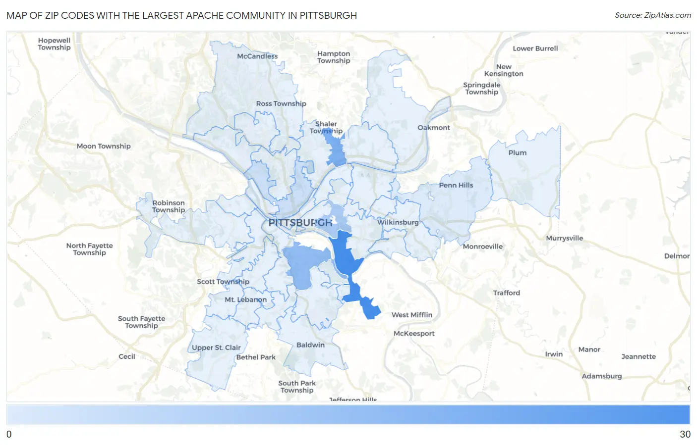 Zip Codes with the Largest Apache Community in Pittsburgh Map
