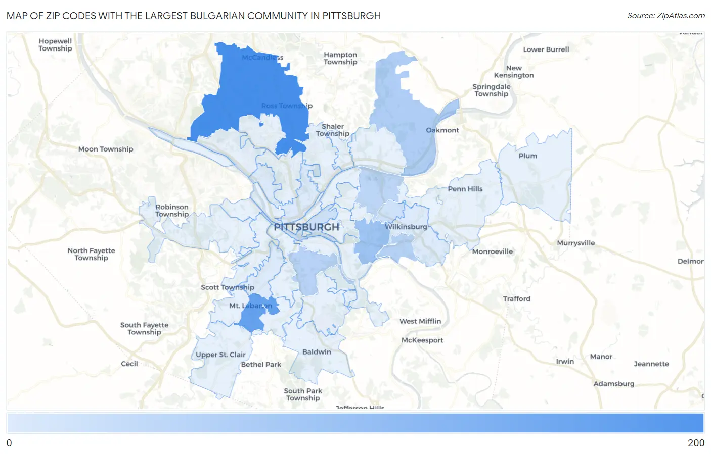 Zip Codes with the Largest Bulgarian Community in Pittsburgh Map