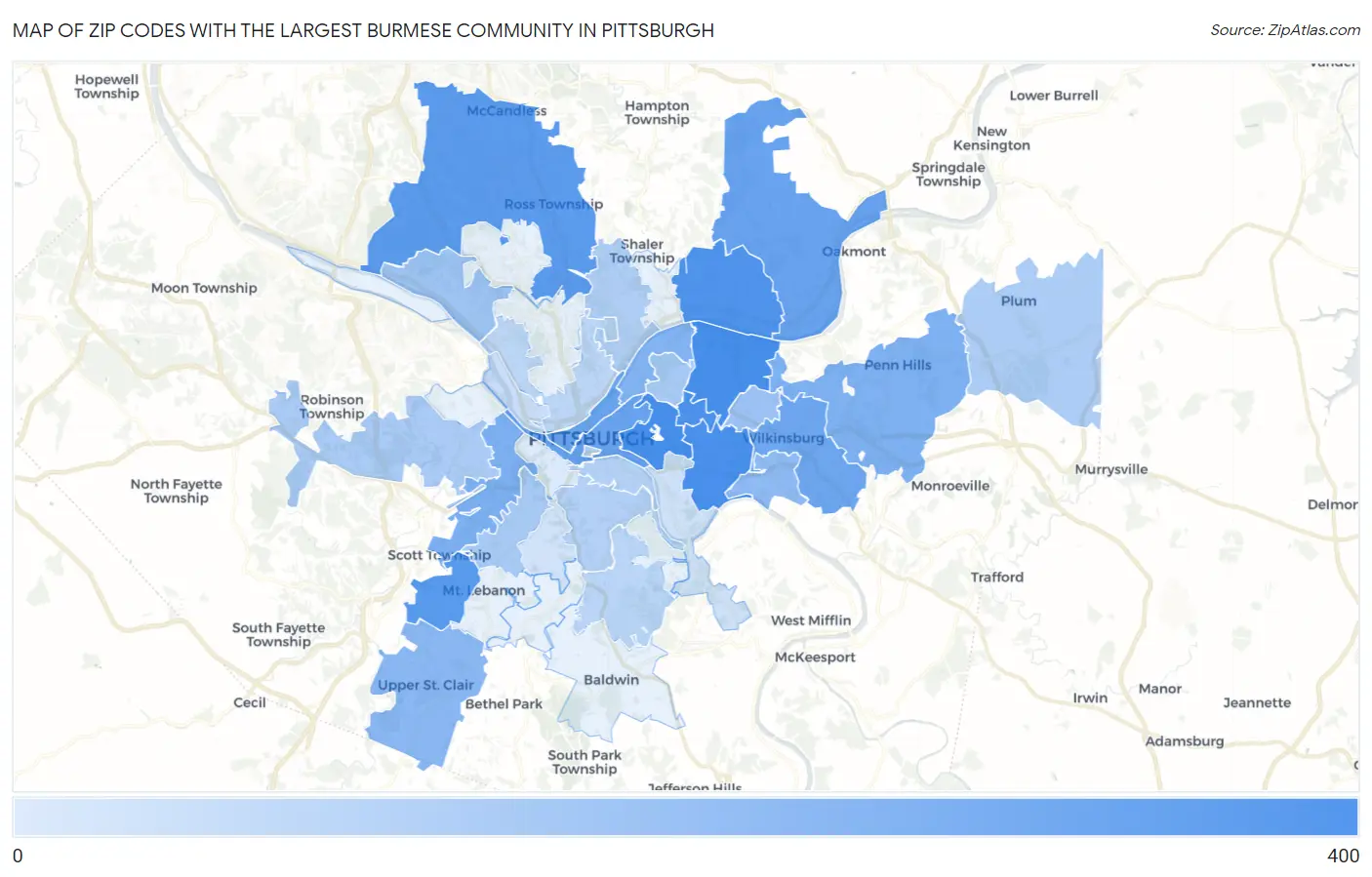 Zip Codes with the Largest Burmese Community in Pittsburgh Map