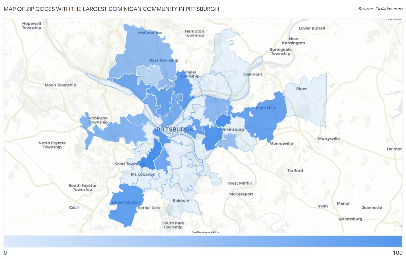 Zip Codes with the Largest Dominican Community in Pittsburgh Map