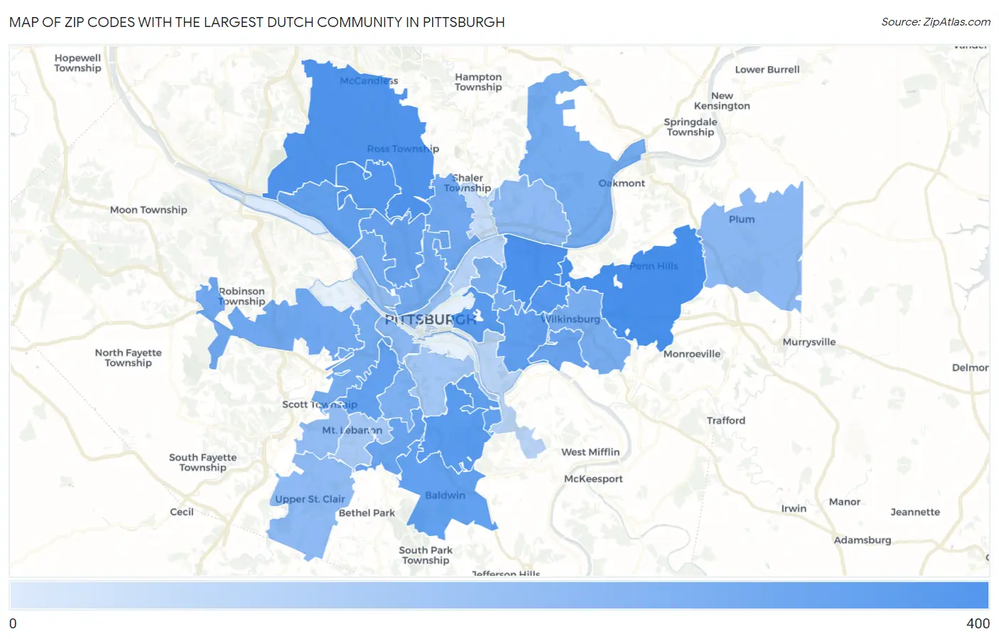 Zip Codes with the Largest Dutch Community in Pittsburgh Map