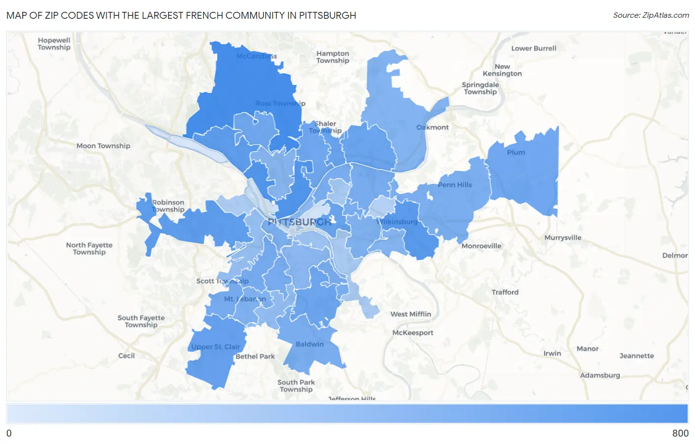 Zip Codes with the Largest French Community in Pittsburgh Map