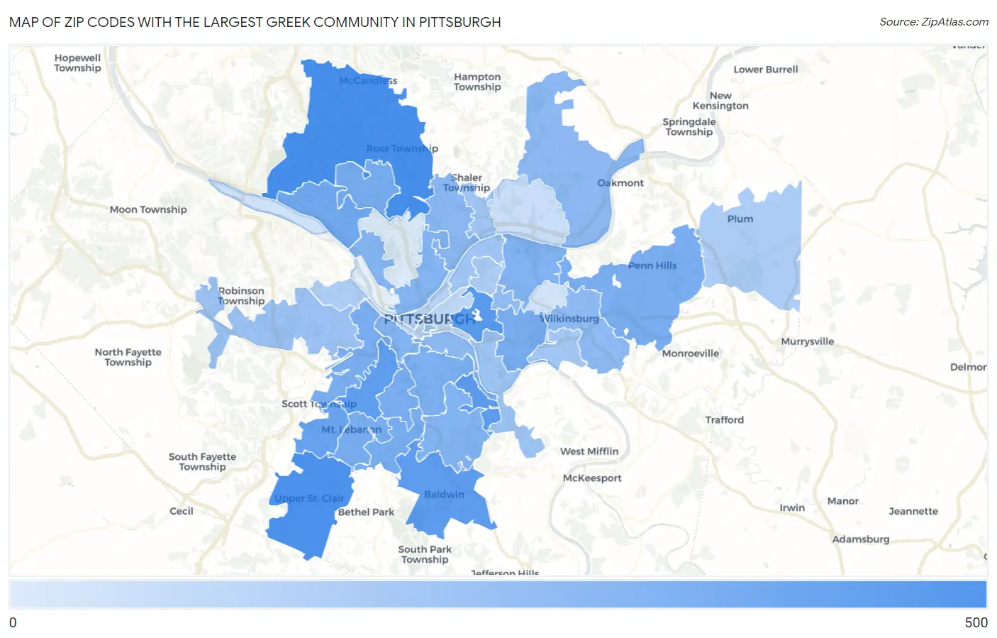 Zip Codes with the Largest Greek Community in Pittsburgh Map