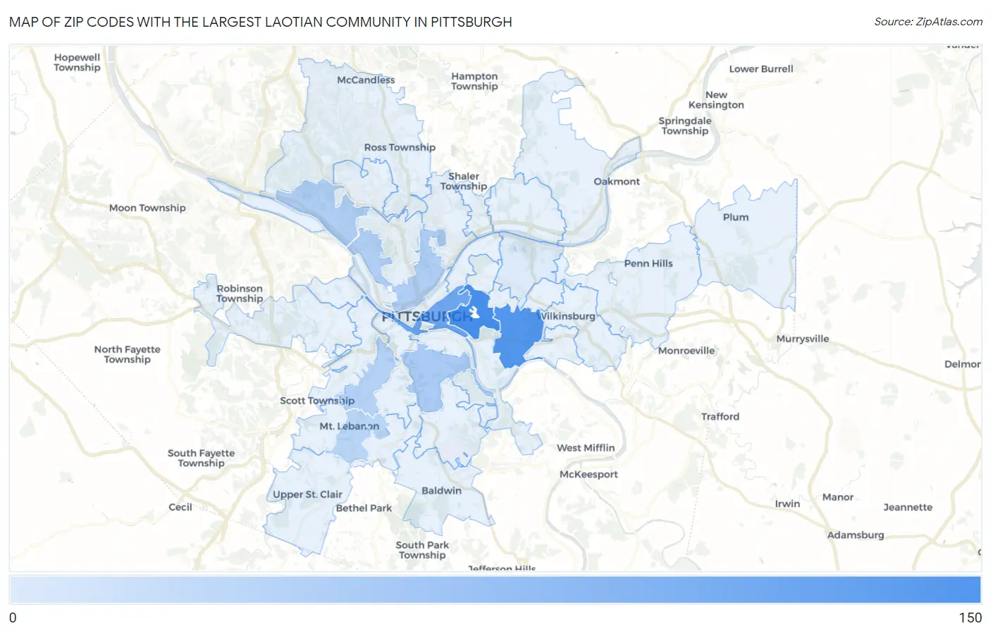Zip Codes with the Largest Laotian Community in Pittsburgh Map