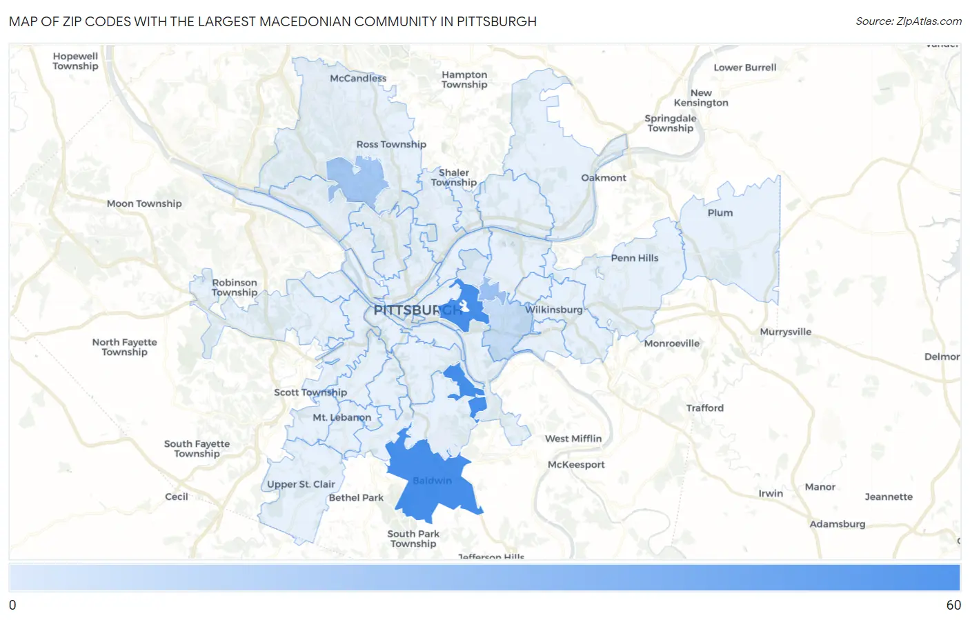 Zip Codes with the Largest Macedonian Community in Pittsburgh Map