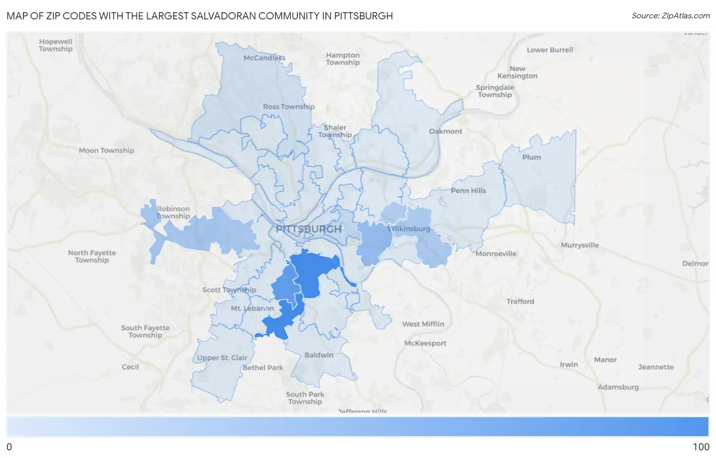 Zip Codes with the Largest Salvadoran Community in Pittsburgh Map