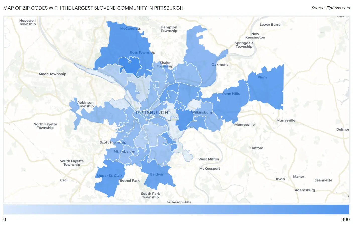 Zip Codes with the Largest Slovene Community in Pittsburgh Map
