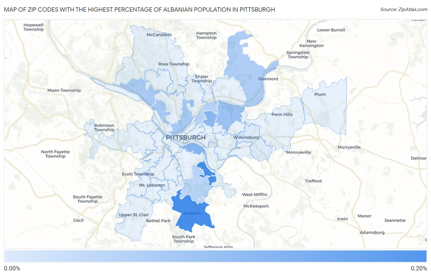 Zip Codes with the Highest Percentage of Albanian Population in Pittsburgh Map