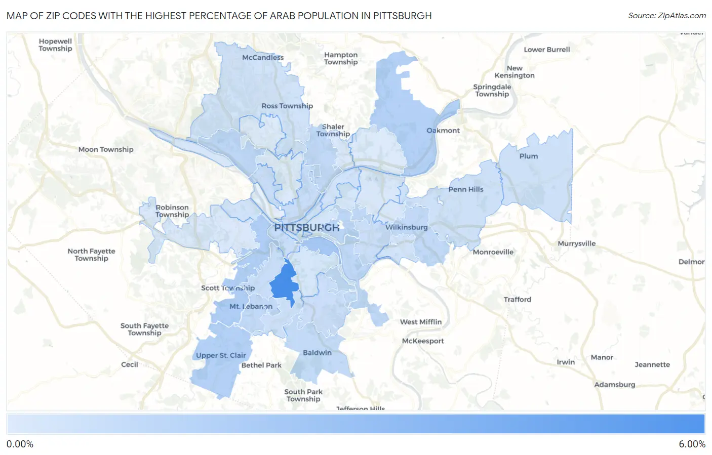 Zip Codes with the Highest Percentage of Arab Population in Pittsburgh Map