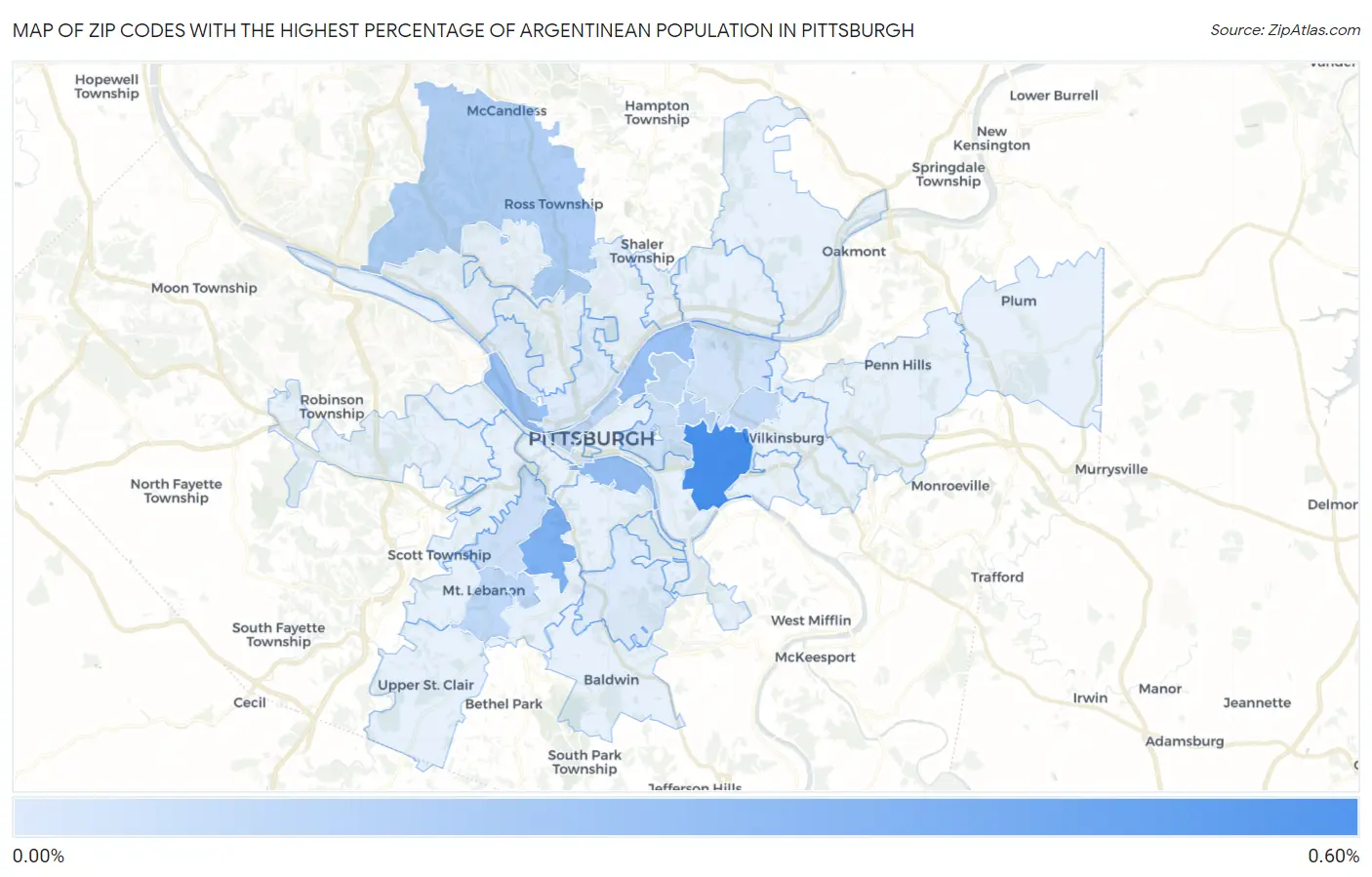Zip Codes with the Highest Percentage of Argentinean Population in Pittsburgh Map