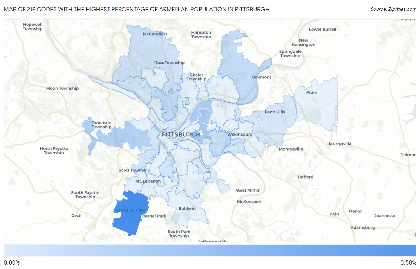 Zip Codes with the Highest Percentage of Armenian Population in Pittsburgh Map