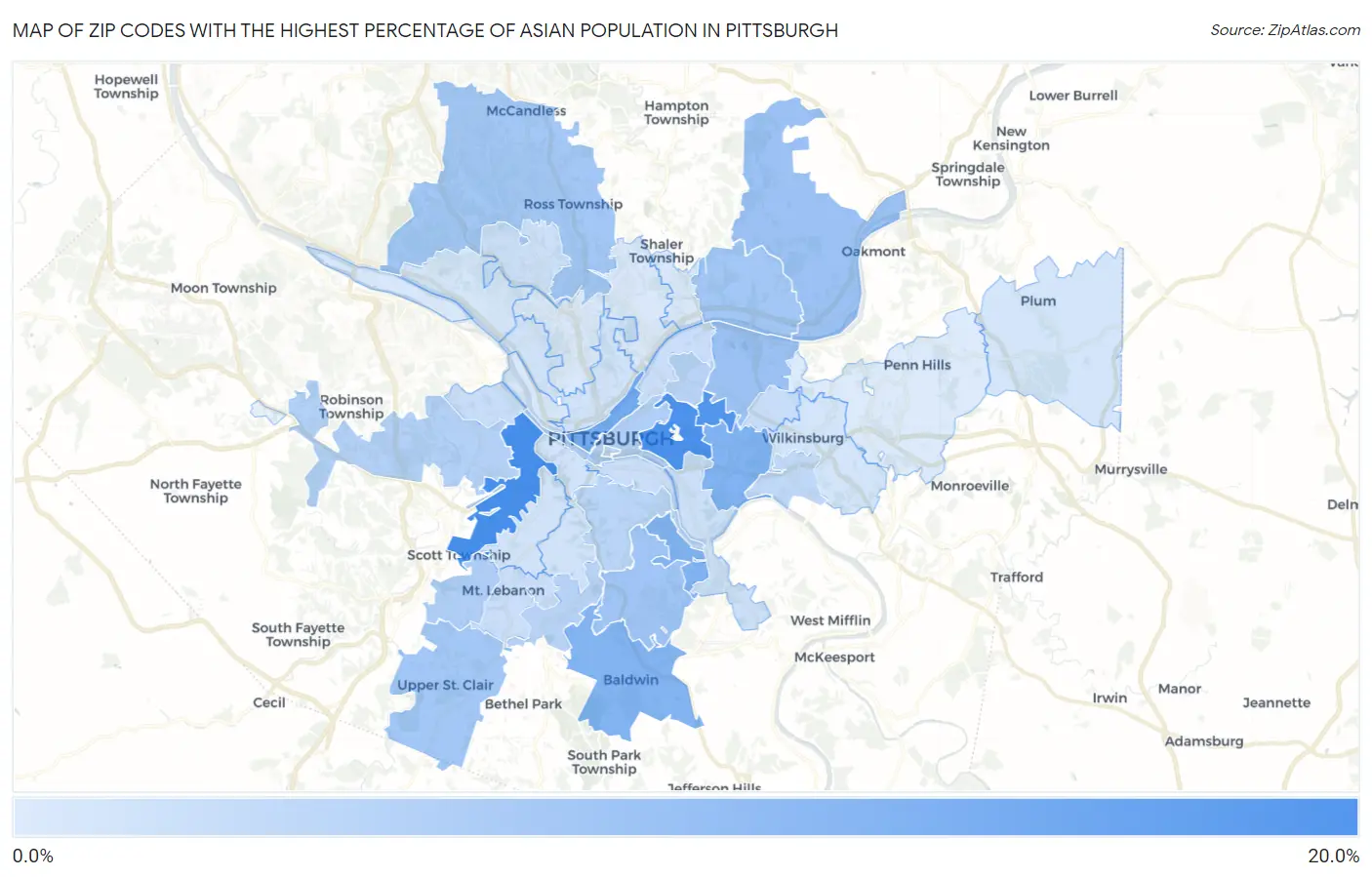 Zip Codes with the Highest Percentage of Asian Population in Pittsburgh Map