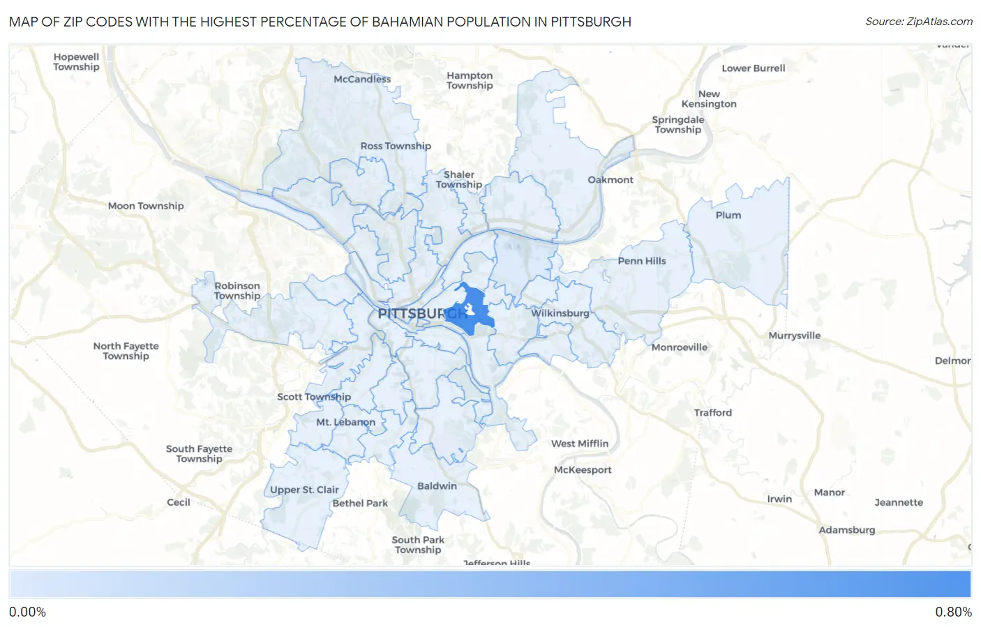 Zip Codes with the Highest Percentage of Bahamian Population in Pittsburgh Map