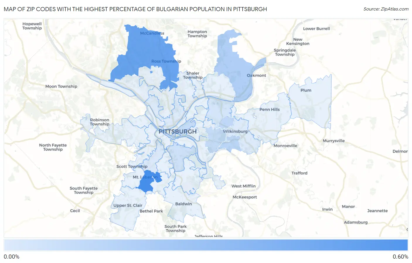 Zip Codes with the Highest Percentage of Bulgarian Population in Pittsburgh Map