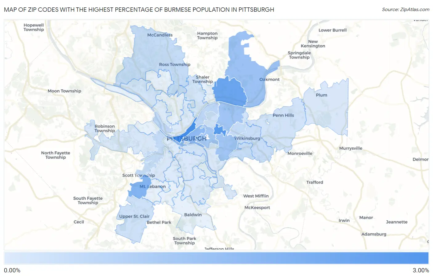 Zip Codes with the Highest Percentage of Burmese Population in Pittsburgh Map