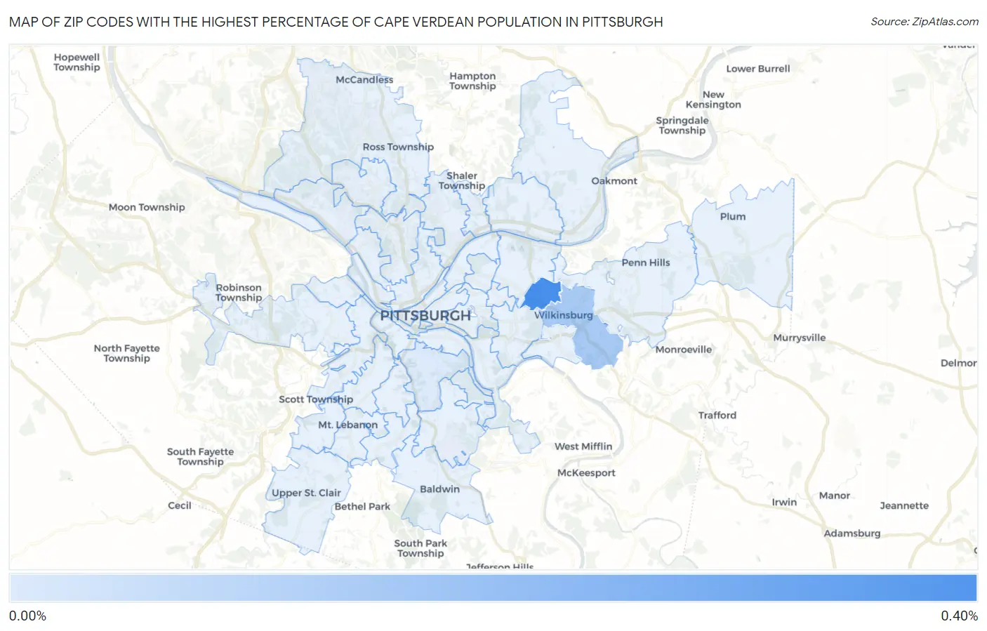 Zip Codes with the Highest Percentage of Cape Verdean Population in Pittsburgh Map