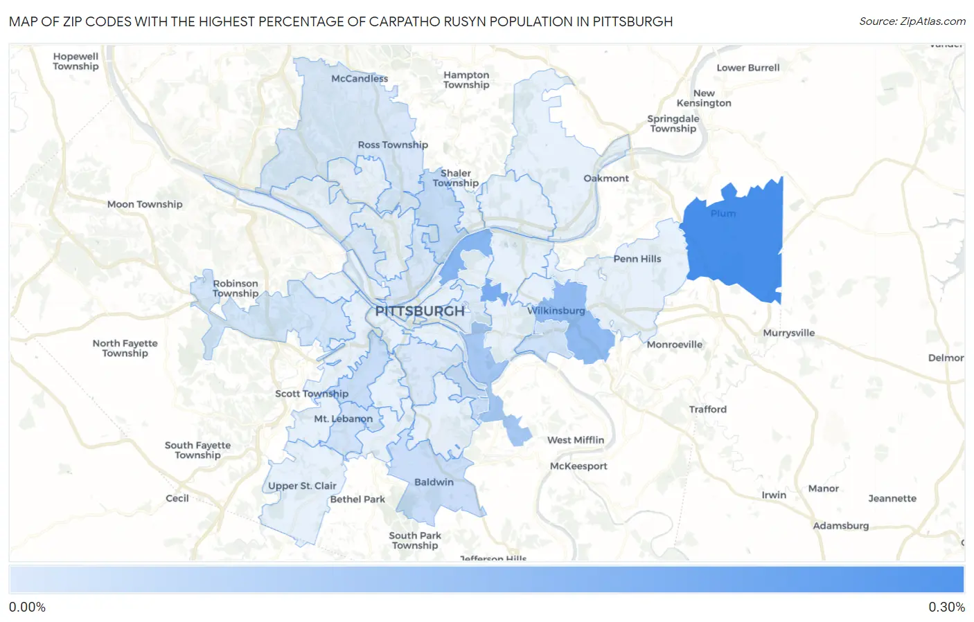 Zip Codes with the Highest Percentage of Carpatho Rusyn Population in Pittsburgh Map