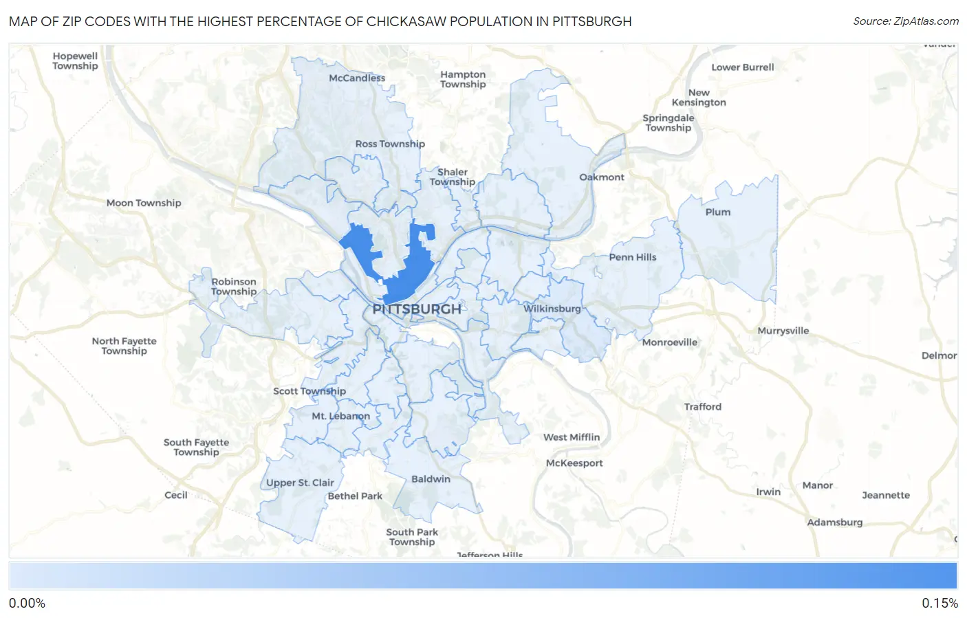 Zip Codes with the Highest Percentage of Chickasaw Population in Pittsburgh Map