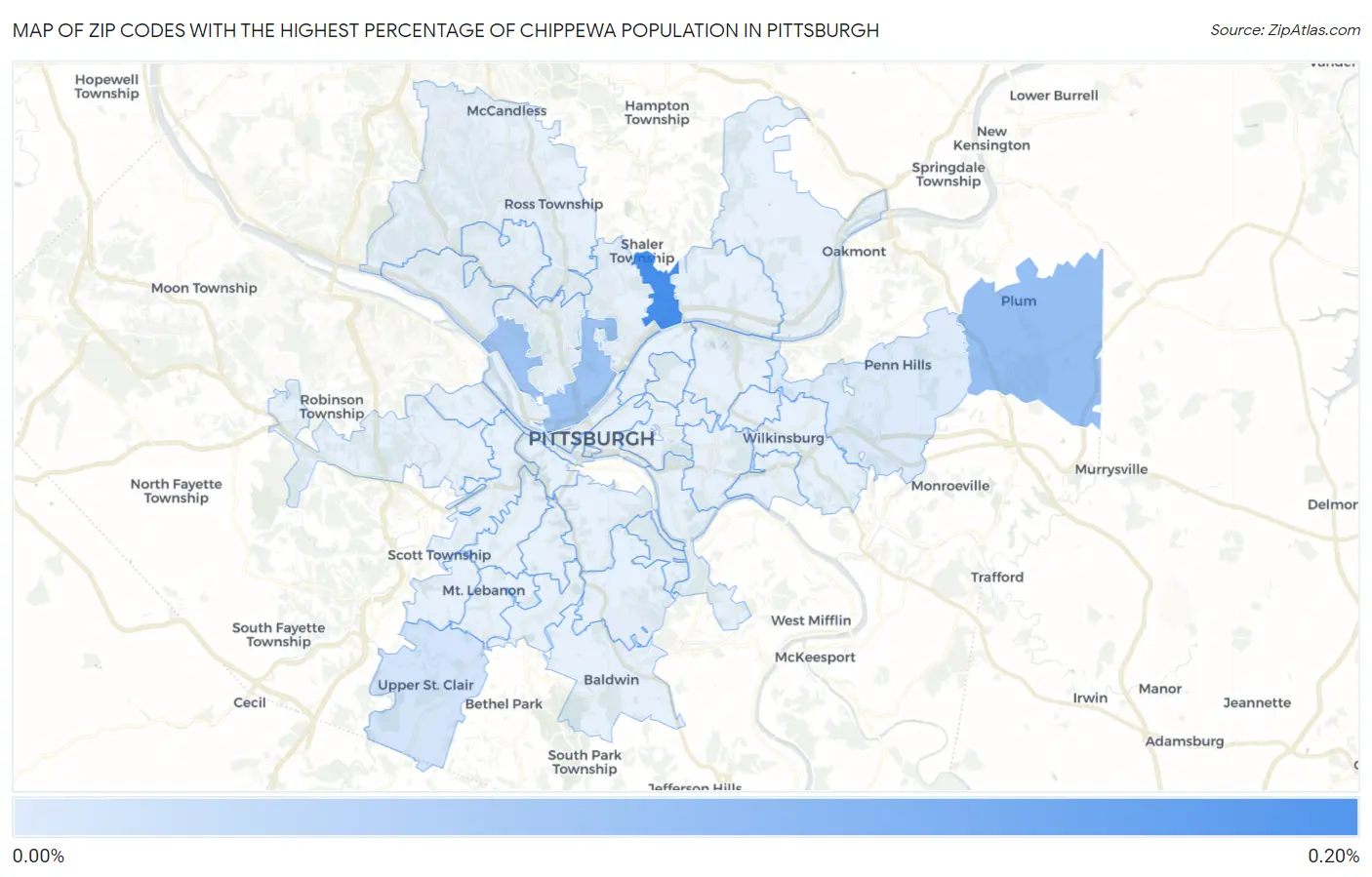 Zip Codes with the Highest Percentage of Chippewa Population in Pittsburgh Map