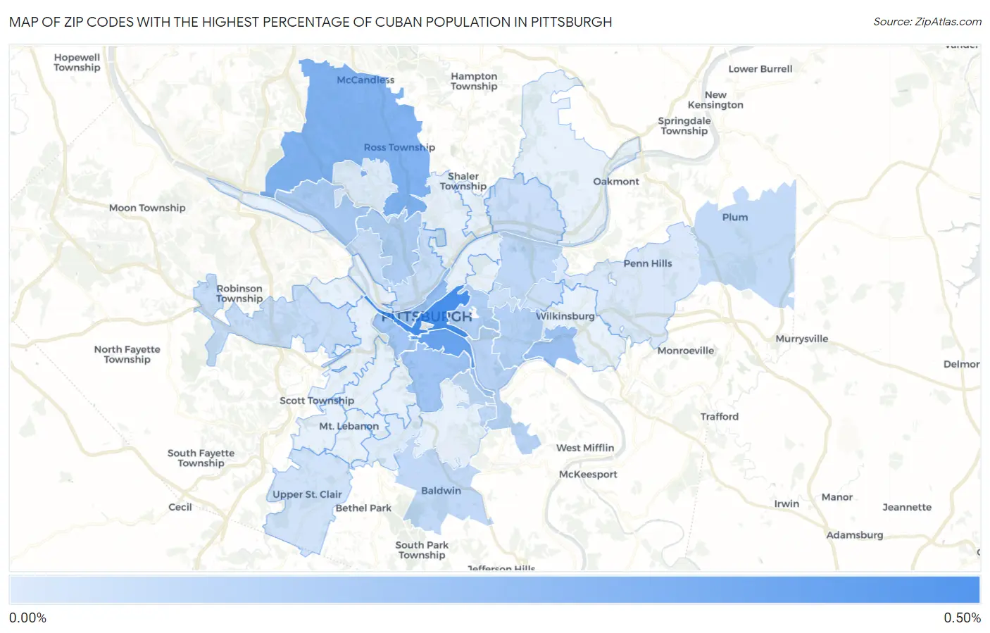 Zip Codes with the Highest Percentage of Cuban Population in Pittsburgh Map