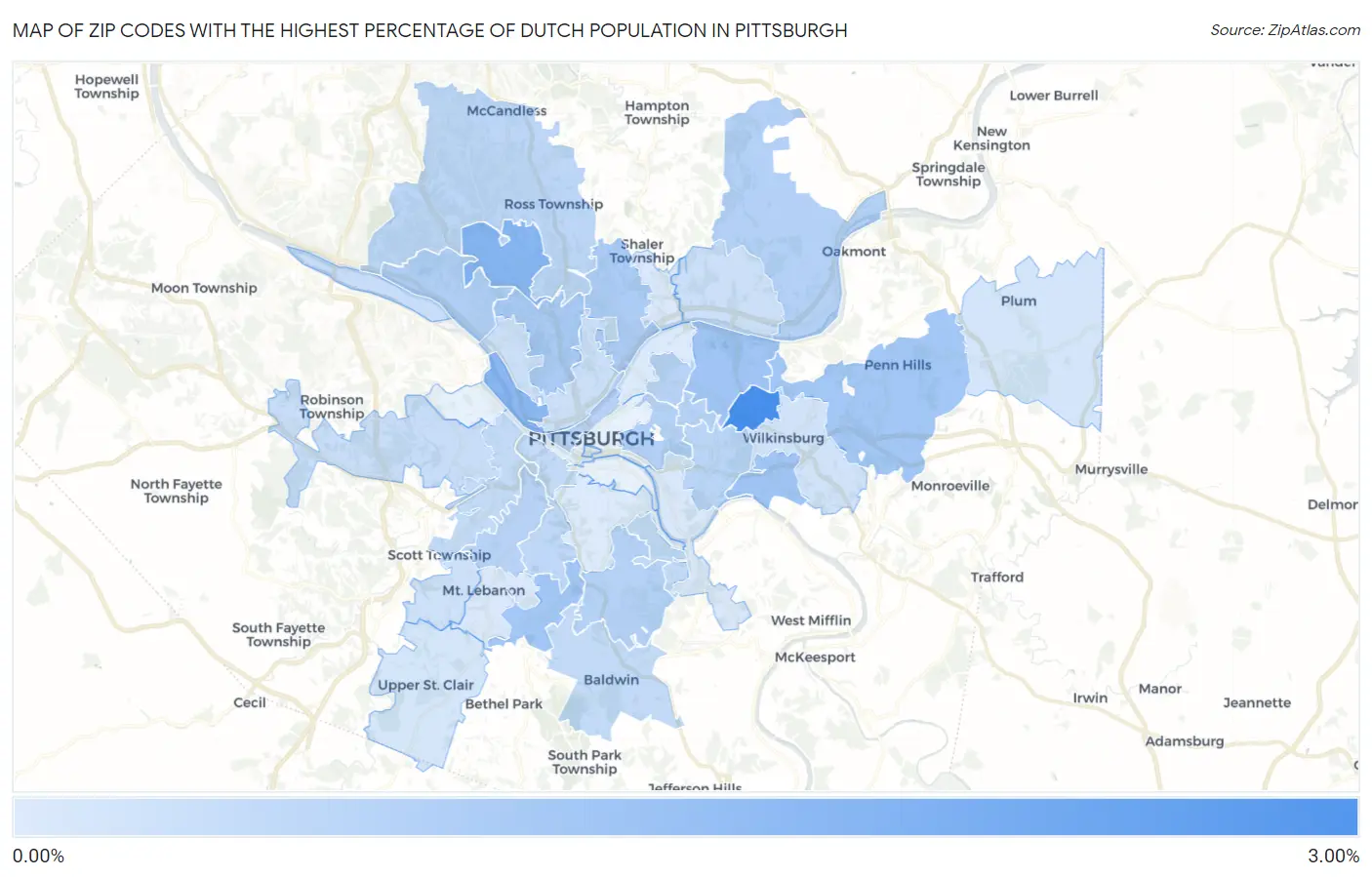 Zip Codes with the Highest Percentage of Dutch Population in Pittsburgh Map