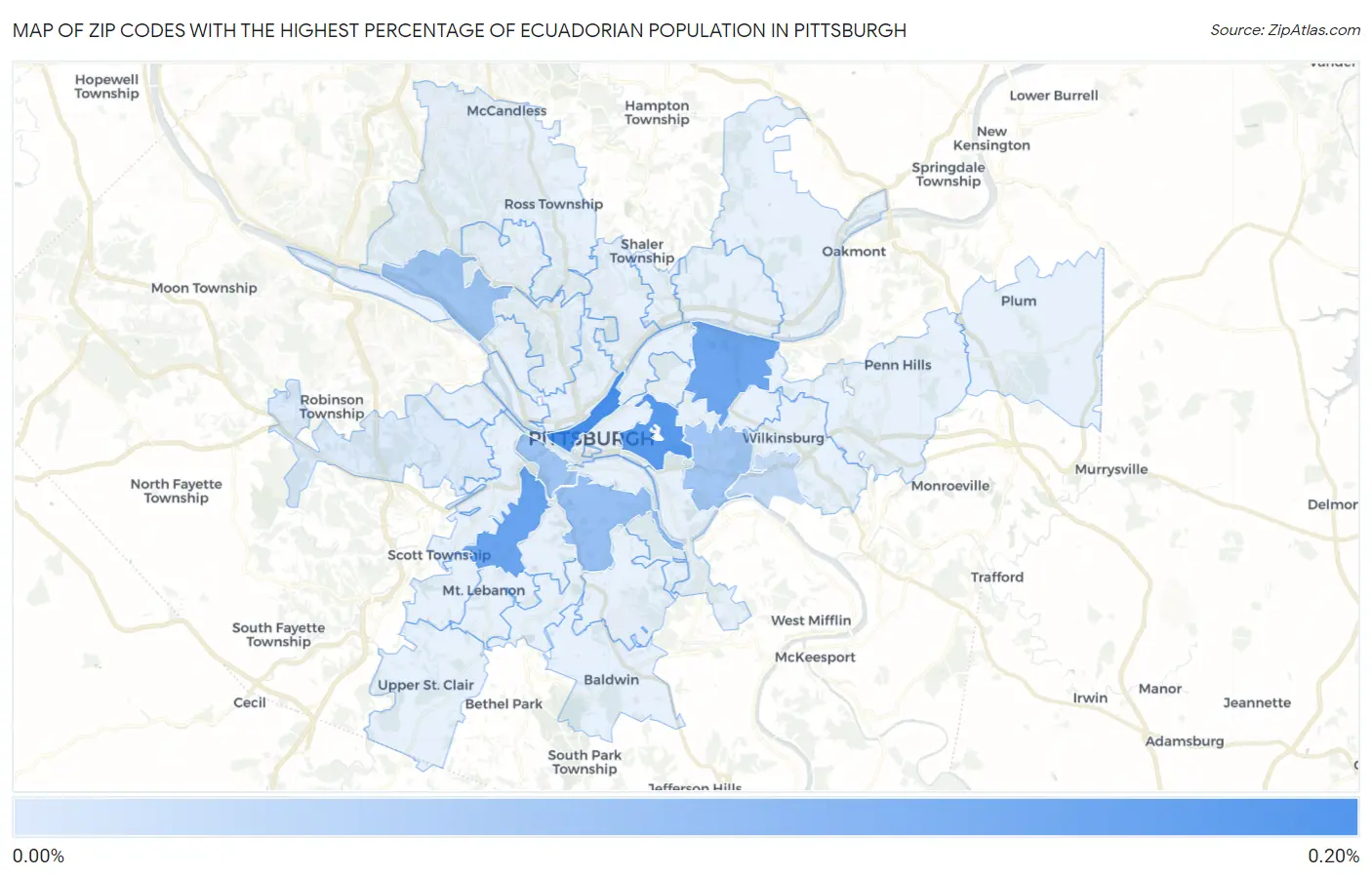 Zip Codes with the Highest Percentage of Ecuadorian Population in Pittsburgh Map