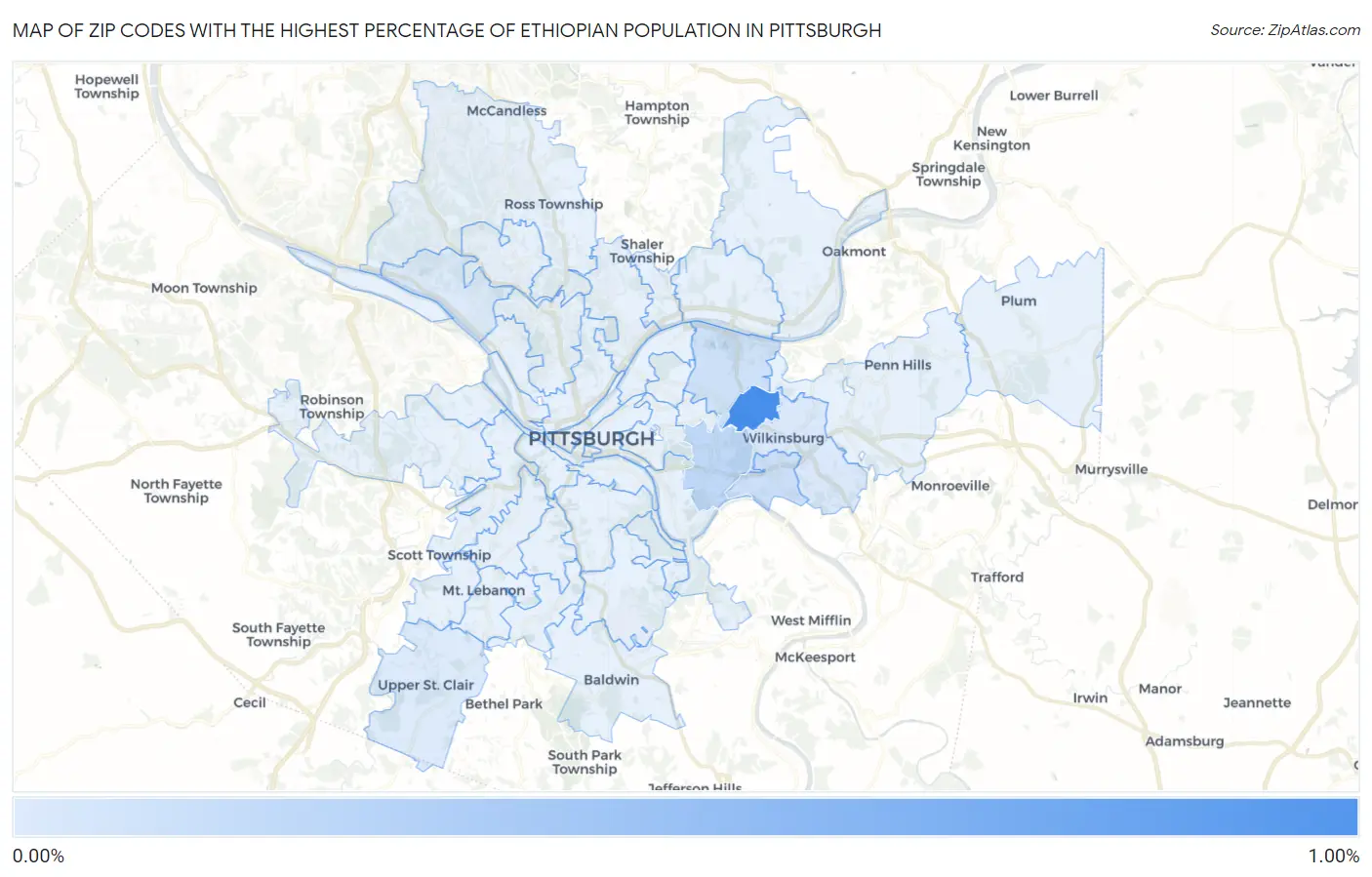 Zip Codes with the Highest Percentage of Ethiopian Population in Pittsburgh Map