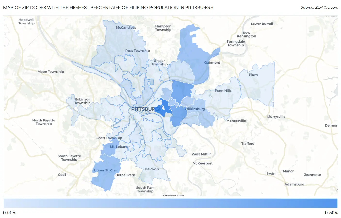 Zip Codes with the Highest Percentage of Filipino Population in Pittsburgh Map