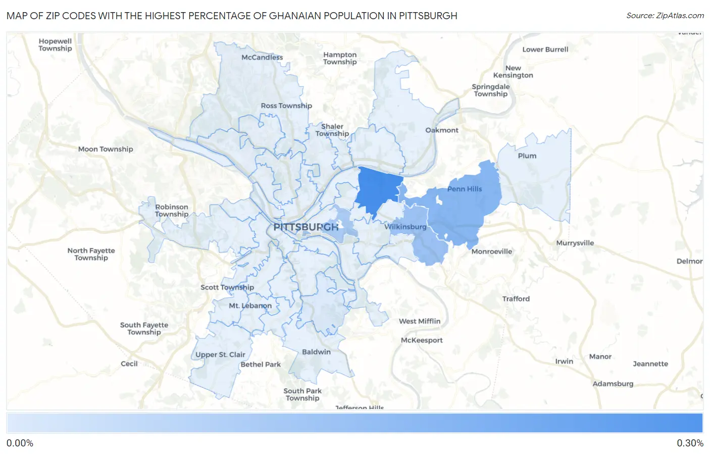 Zip Codes with the Highest Percentage of Ghanaian Population in Pittsburgh Map