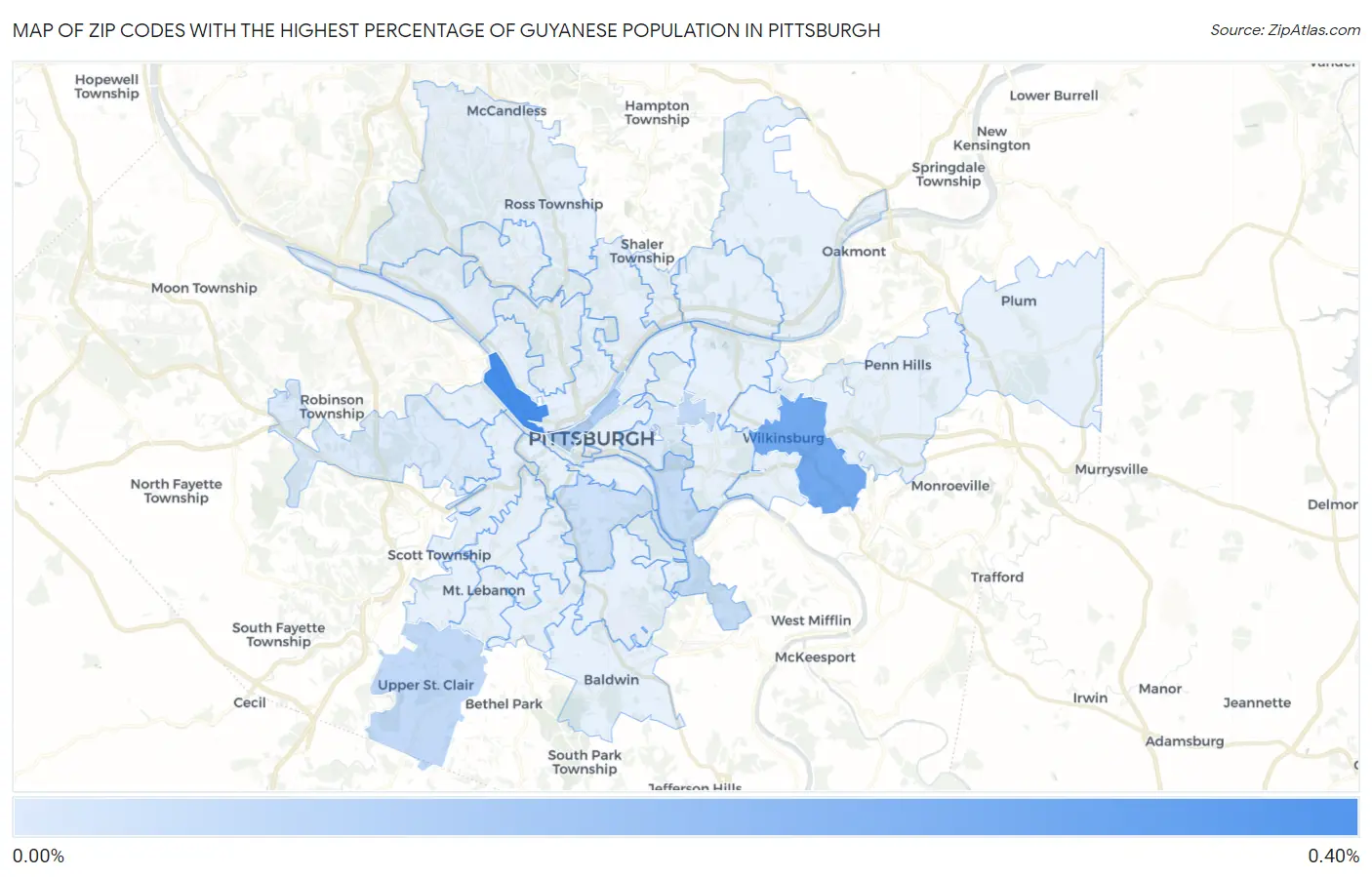 Zip Codes with the Highest Percentage of Guyanese Population in Pittsburgh Map