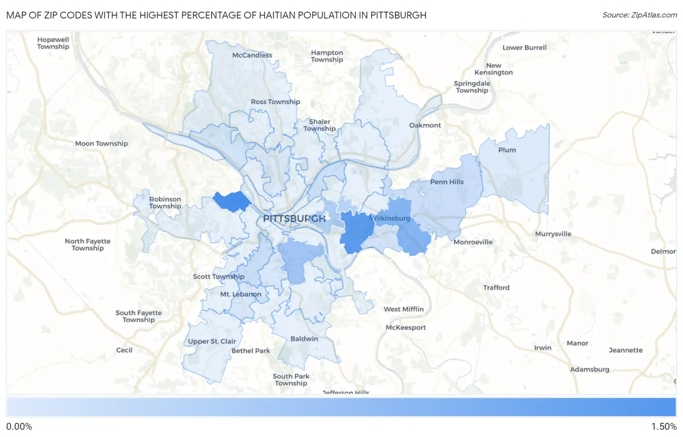 Zip Codes with the Highest Percentage of Haitian Population in Pittsburgh Map