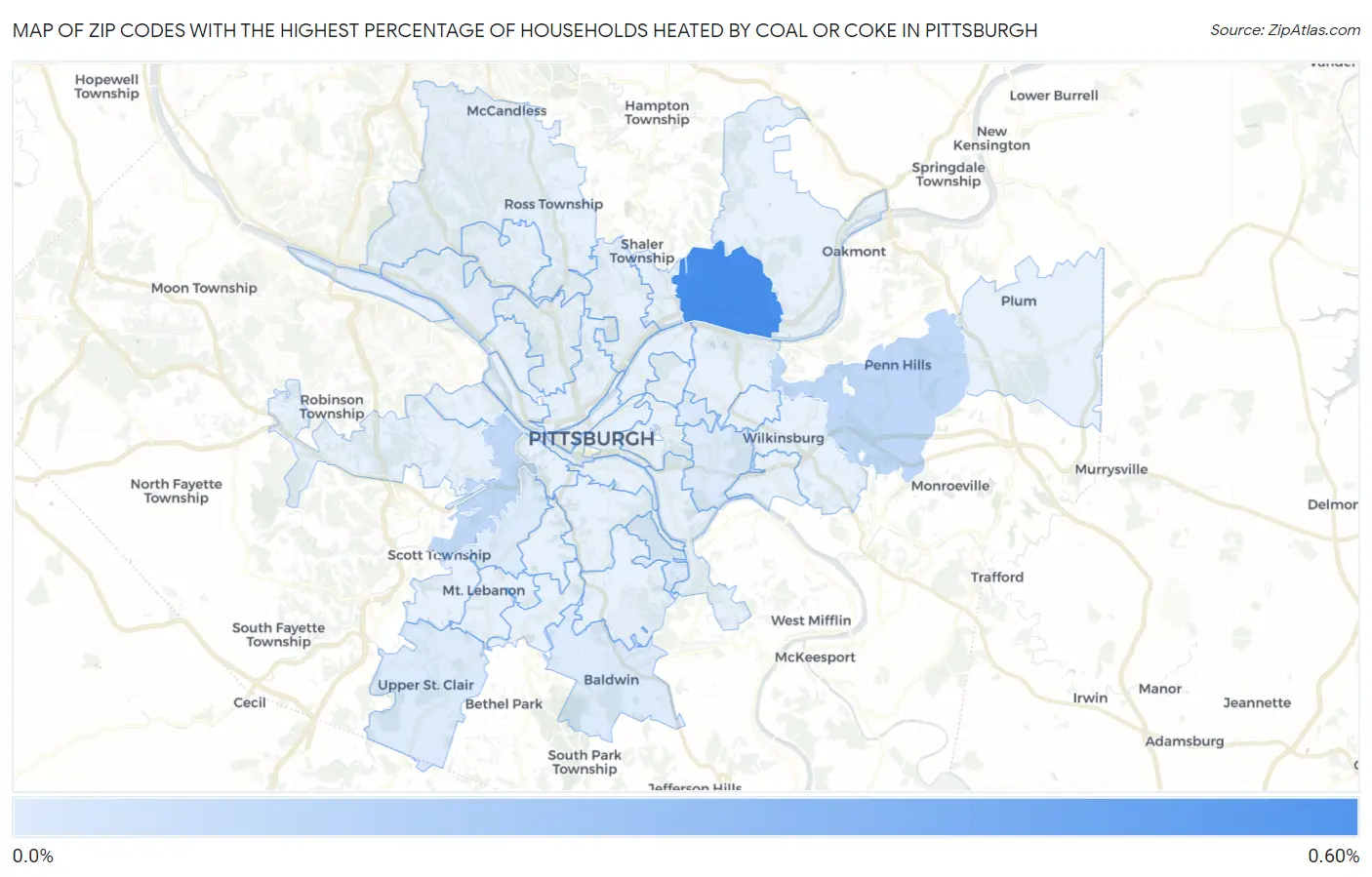 Zip Codes with the Highest Percentage of Households Heated by Coal or Coke in Pittsburgh Map