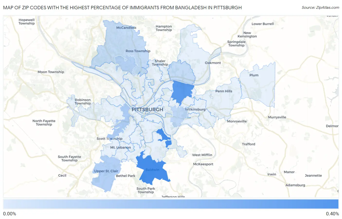 Zip Codes with the Highest Percentage of Immigrants from Bangladesh in Pittsburgh Map