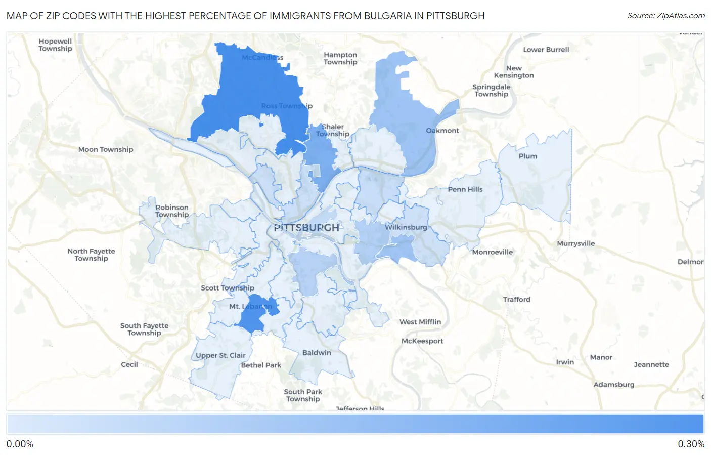 Zip Codes with the Highest Percentage of Immigrants from Bulgaria in Pittsburgh Map