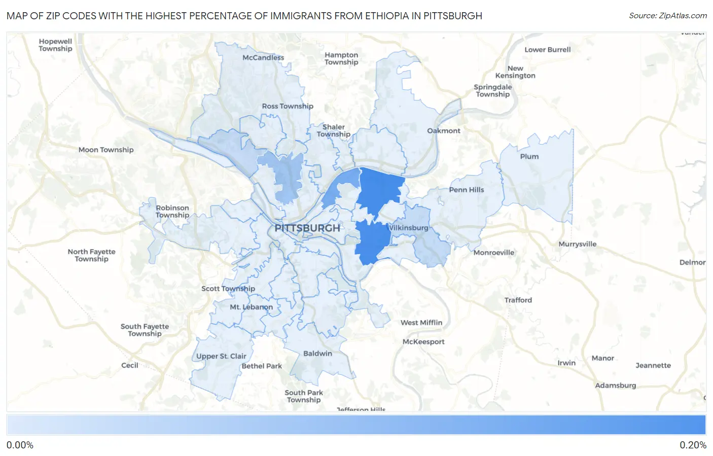 Zip Codes with the Highest Percentage of Immigrants from Ethiopia in Pittsburgh Map
