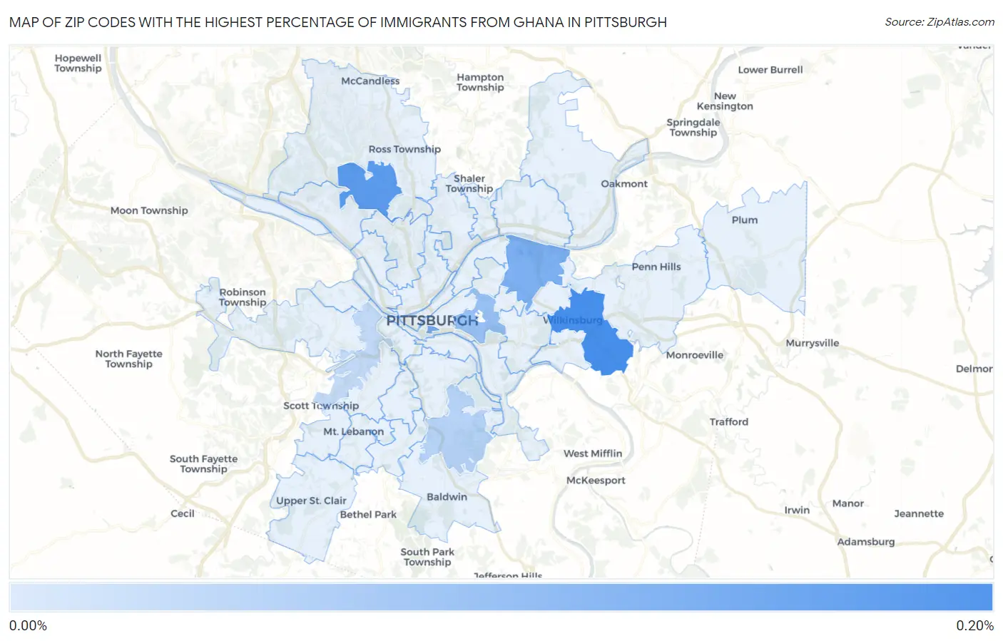 Zip Codes with the Highest Percentage of Immigrants from Ghana in Pittsburgh Map