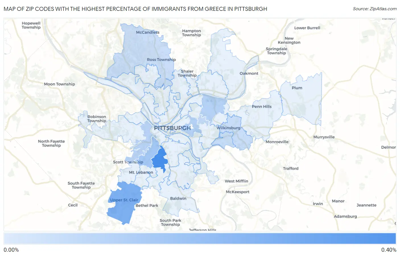 Zip Codes with the Highest Percentage of Immigrants from Greece in Pittsburgh Map