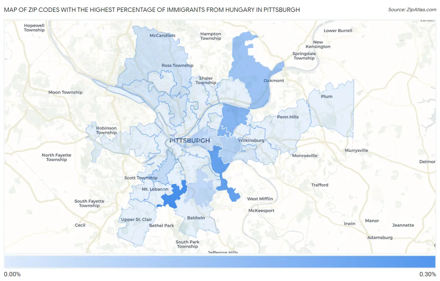 Zip Codes with the Highest Percentage of Immigrants from Hungary in Pittsburgh Map