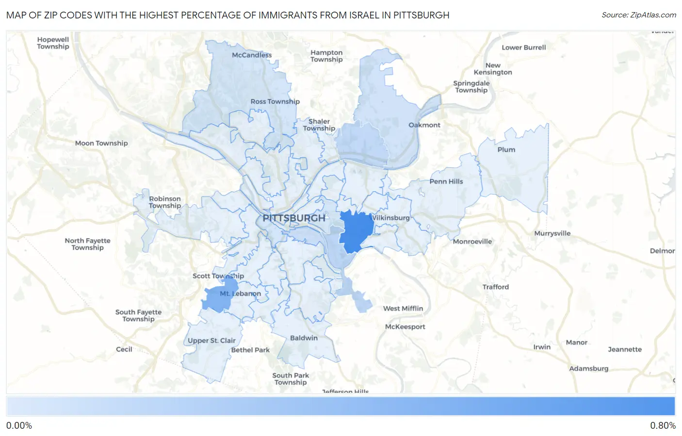 Zip Codes with the Highest Percentage of Immigrants from Israel in Pittsburgh Map