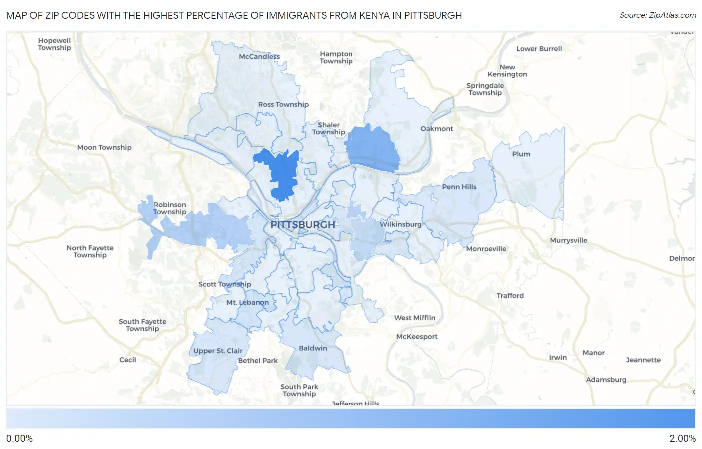 Zip Codes with the Highest Percentage of Immigrants from Kenya in Pittsburgh Map